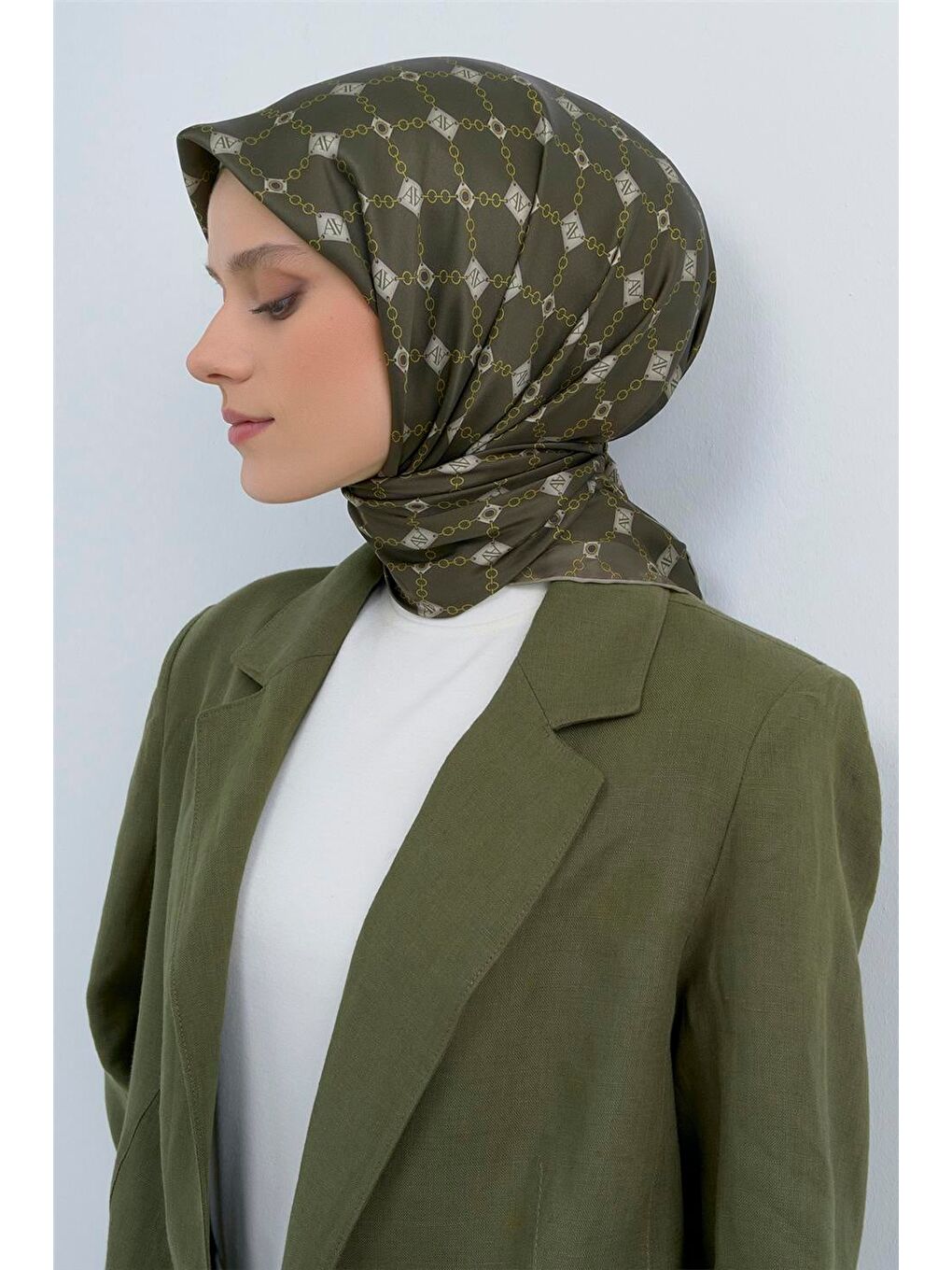 Haki Saf İpek Twill Eşarp 9530D 81-1