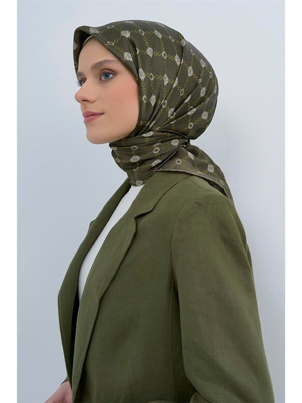 Haki Saf İpek Twill Eşarp 9530D 81-3