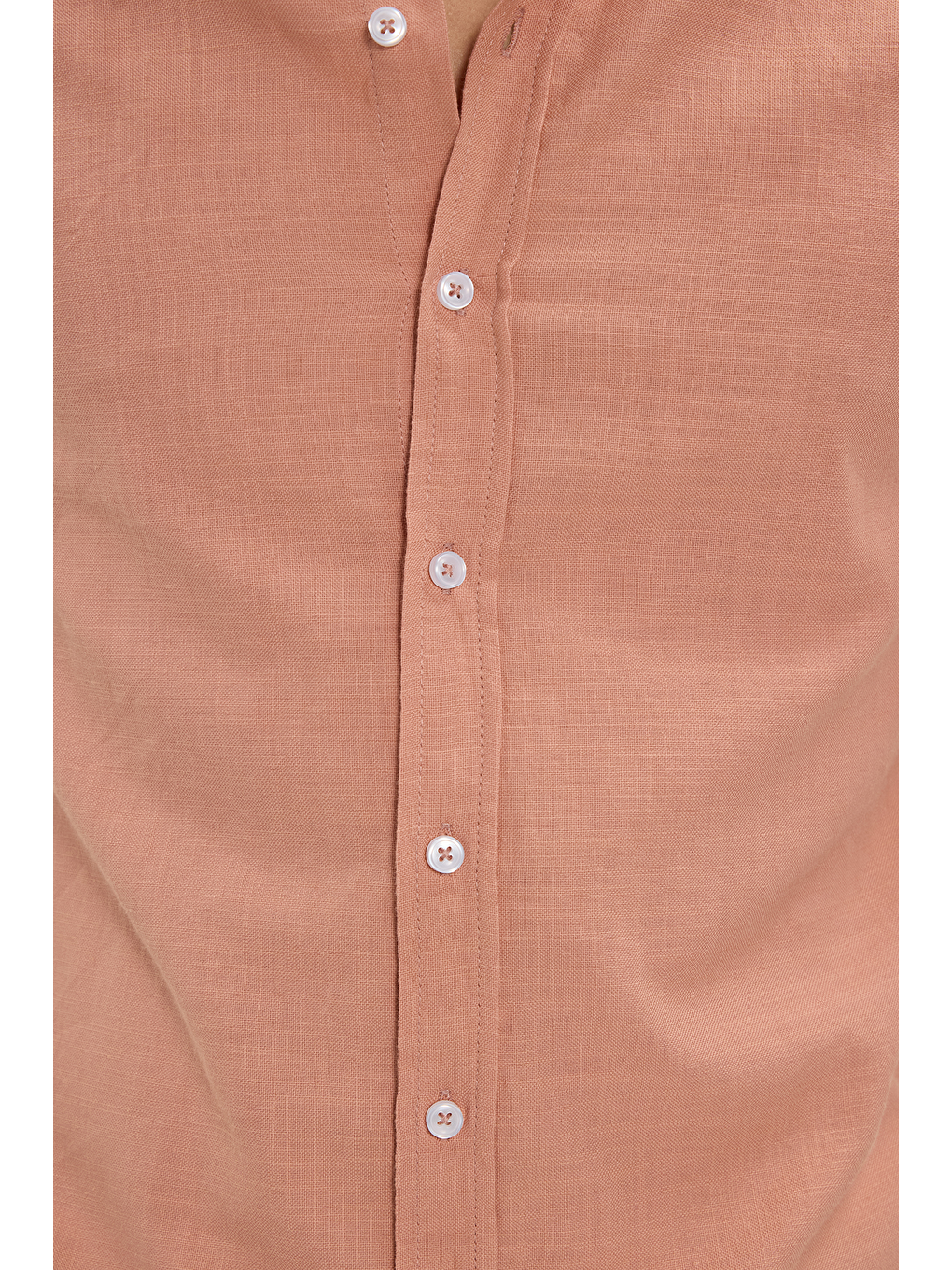 Erkek Slim Fit Dar Kesim %100 Pamuk Düğmeli Yaka Flam Keten Turuncu Gömlek-4