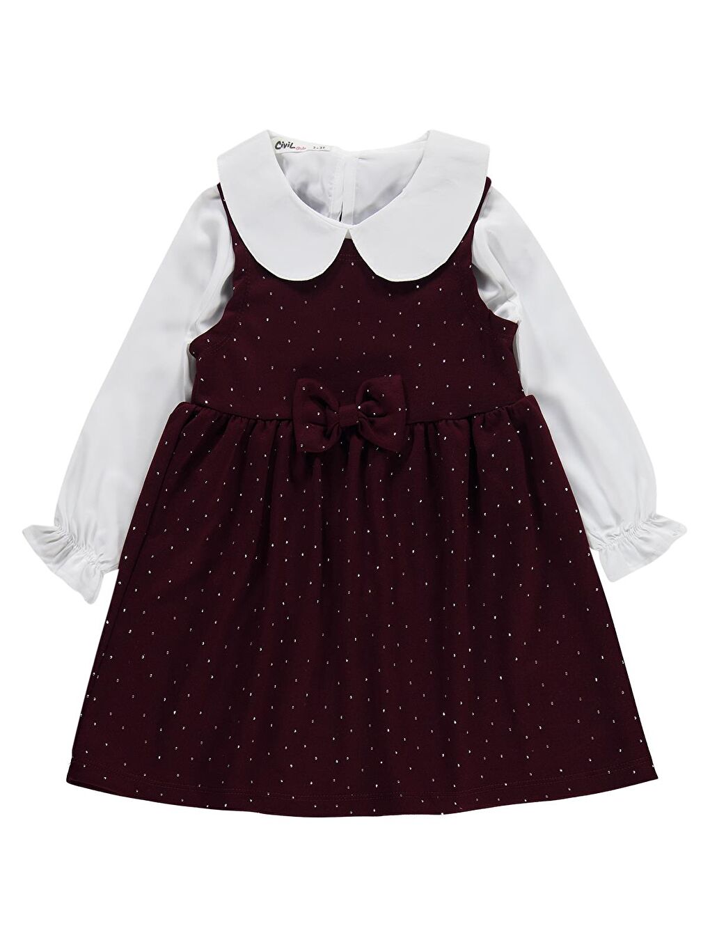 Girls Taş Baskılı 2-5 Yaş Elbise - Bordo