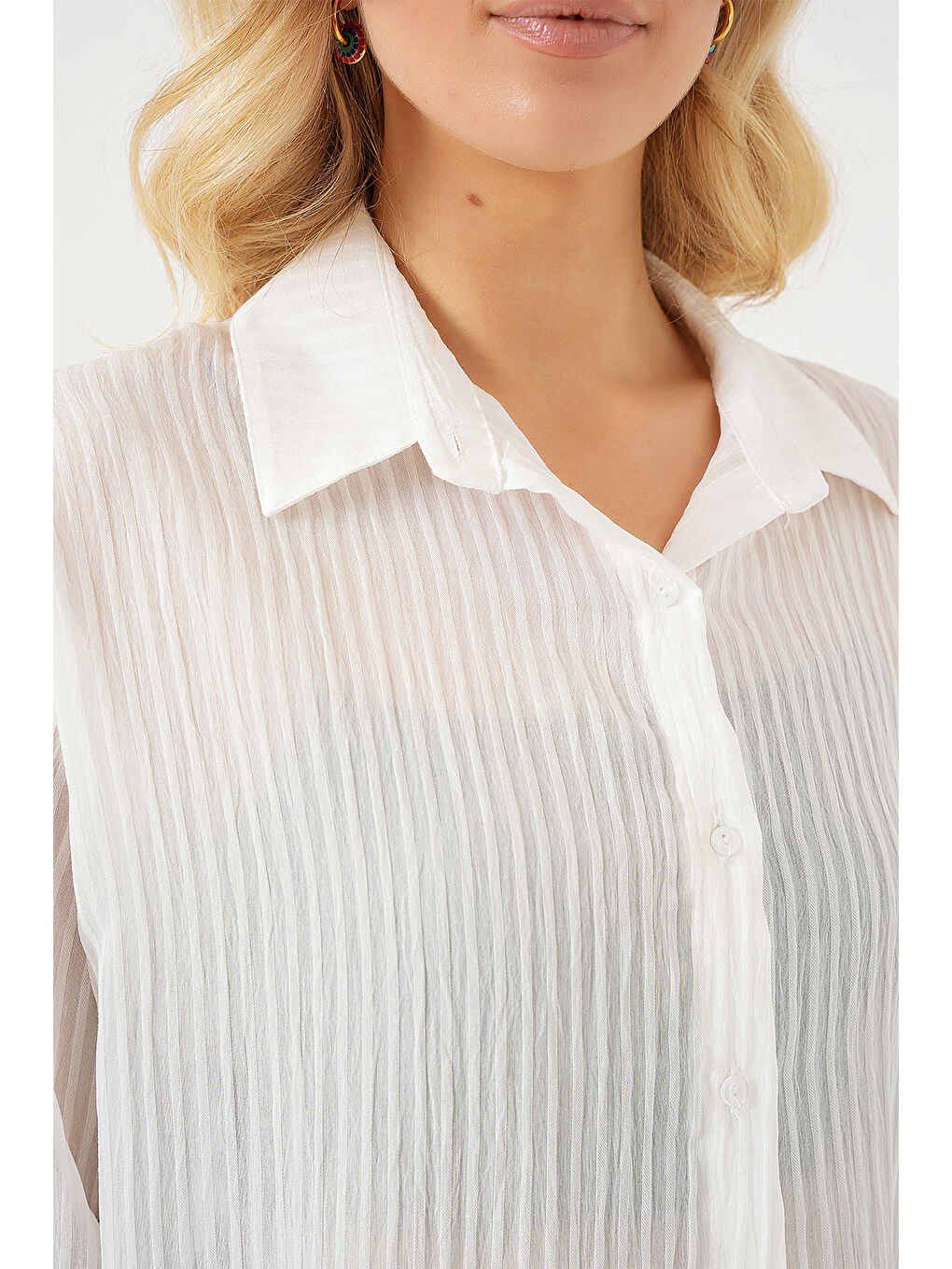 Kadın Uzun Oversize Gömlek 20320 - Beyaz-4