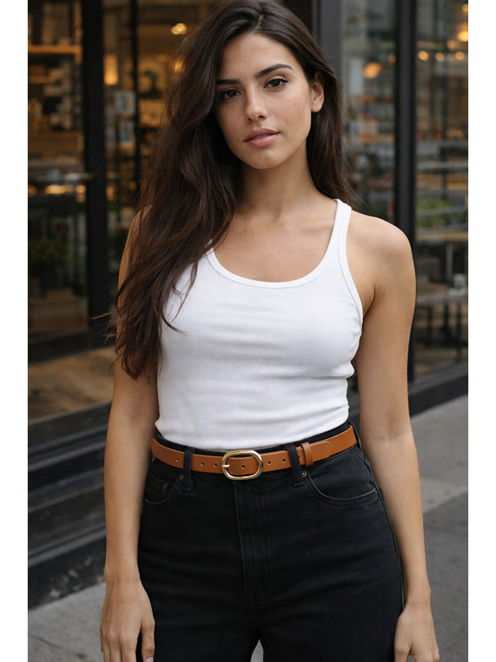 Kahverengi Oval Tokalı Kahve İnce Kadın Kemeri Ceket Kemeri, Gömlek Kemeri, Elbise Kemeri KMR005 KAHVERENGI-3