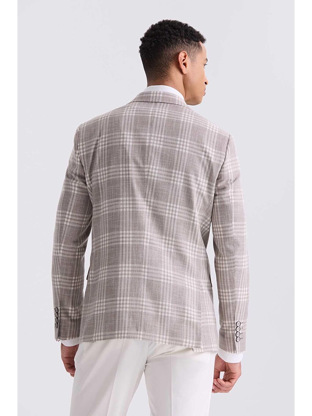 Kahverengi Kahve Slim Fit Mono Yaka Kareli Kombinli Yelekli Takım Elbise-3