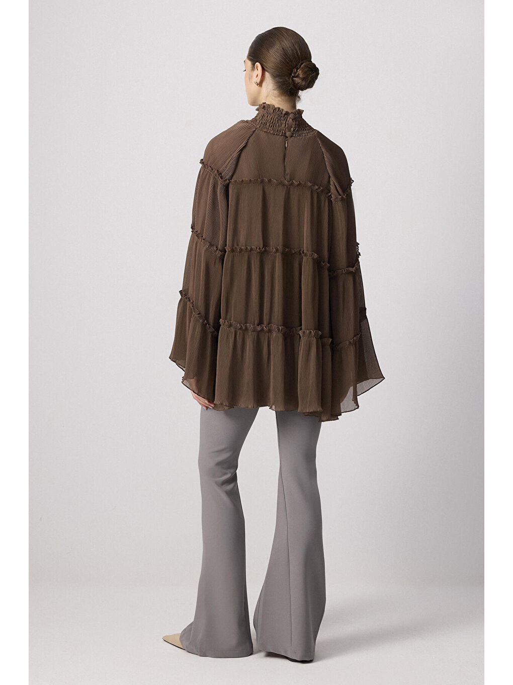 Kahverengi Piliseli Şifon Tunik-3