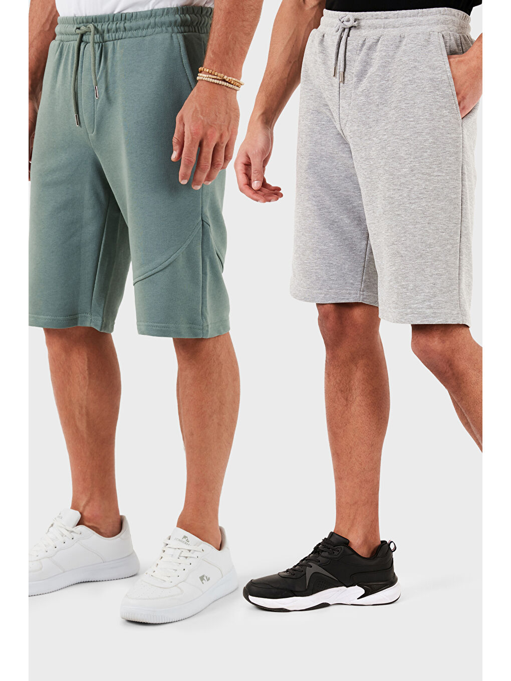 Gri Pamuklu Regular Fit Normal Bel Cepli 2'li Paket Şort 590804142S2