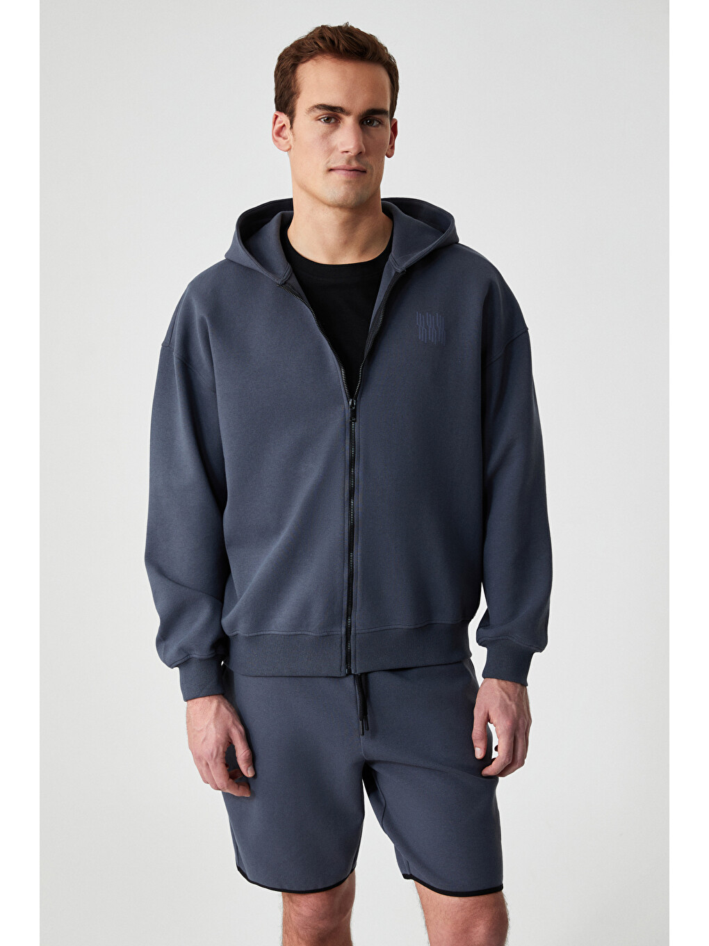 Ralf Erkek Kapüşonlu Uzun Kol Baskı Detaylı Fermuarlı Oversize Antrasit Sweatshirt