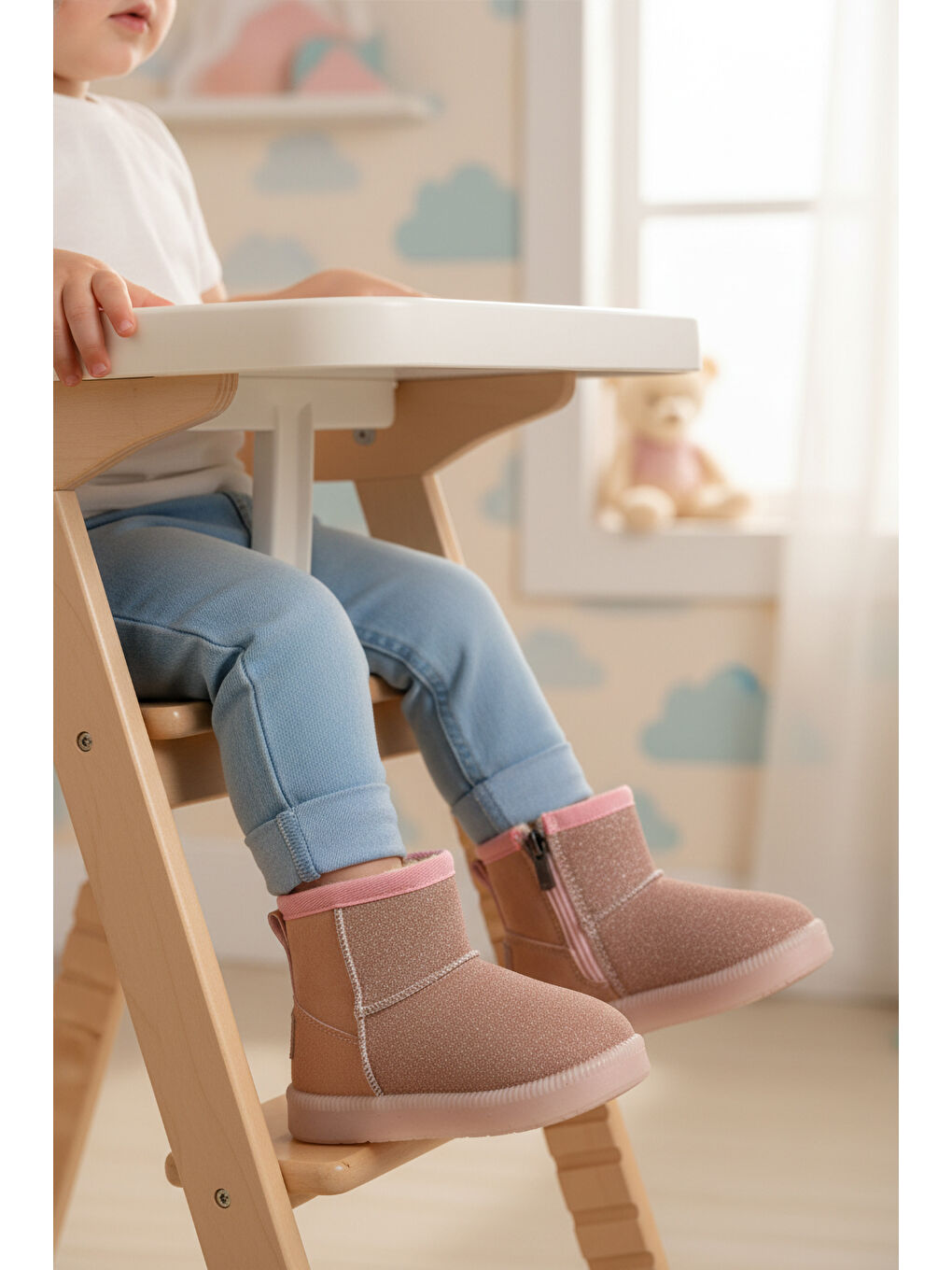 Pembe Simli İçi Kürklü Fermuarlı Bebek Bot 1212 B-3