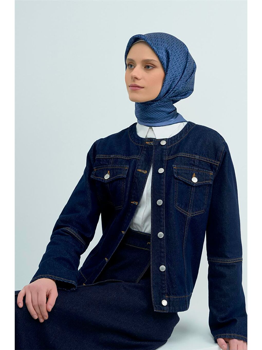 İndigo Saf İpek Twill Eşarp 9502D 08