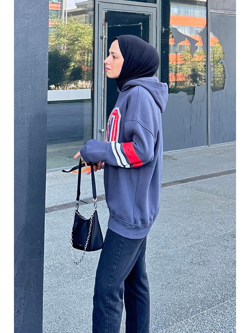 Gri Go Baskılı Üç İplik Sweat Füme-1