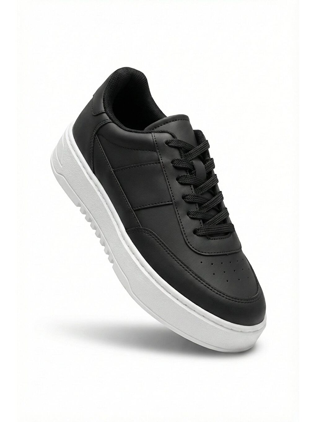 Erkek Yüksek Tabanlı Bağcıklı Spor Ayakkabı Siyah