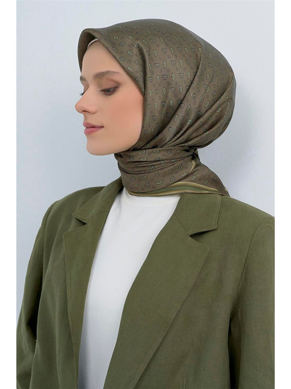 Haki Saf İpek Sura Eşarp 9548D 85-1