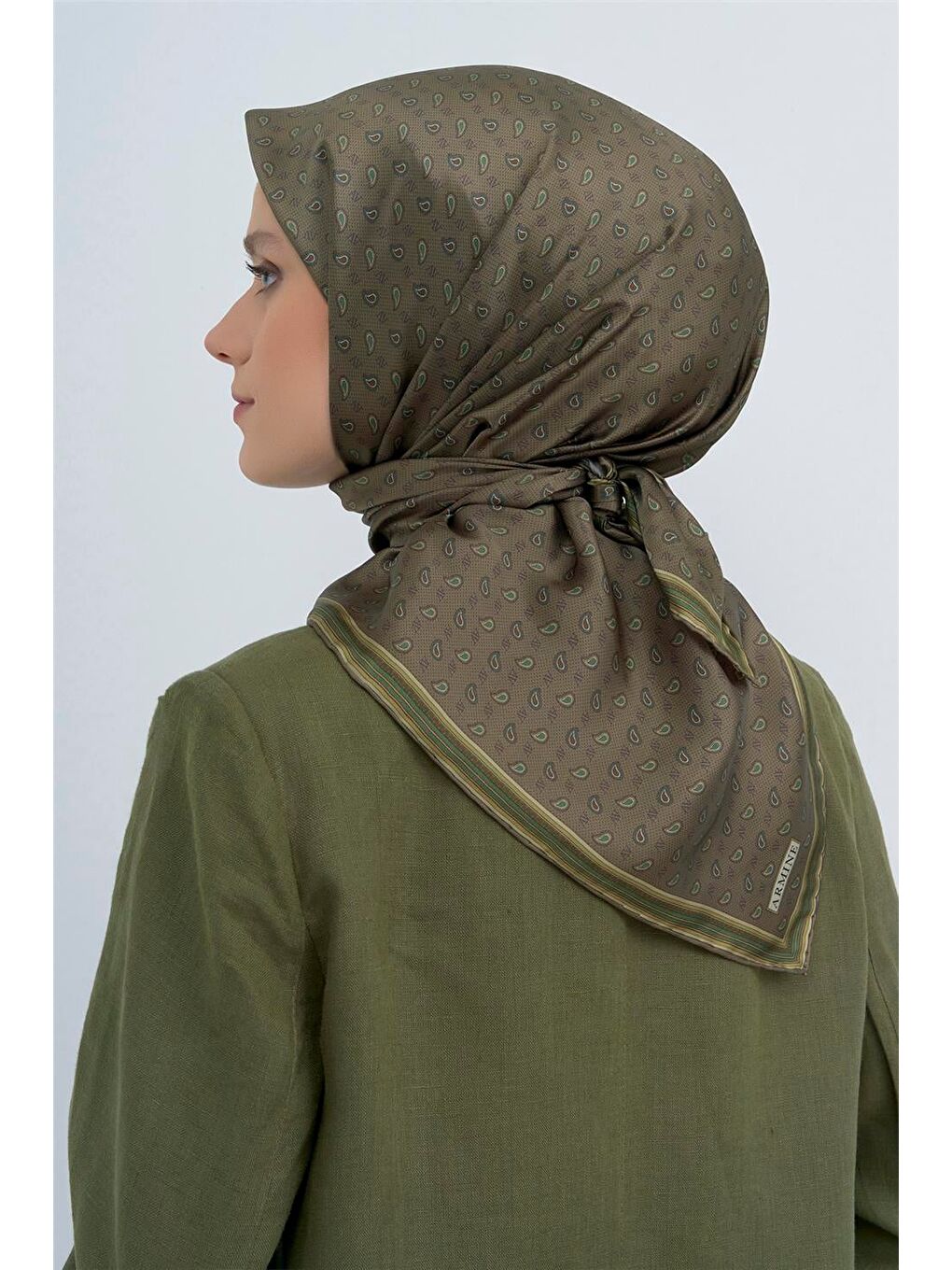 Haki Saf İpek Sura Eşarp 9548D 85-2