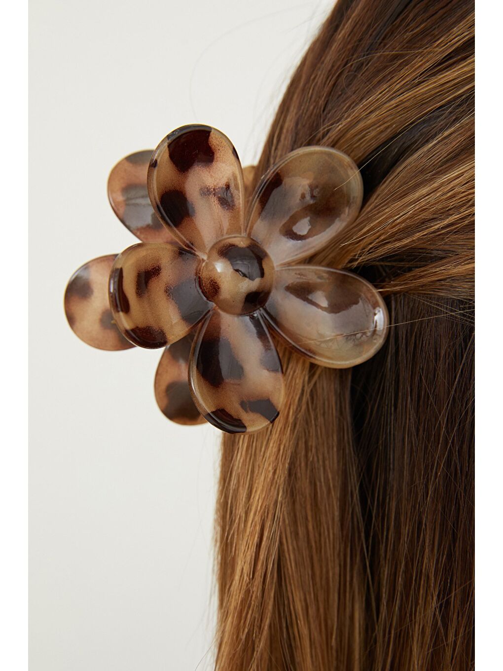 Bej Leopar Desenli Çiçek Mandal Toka-1