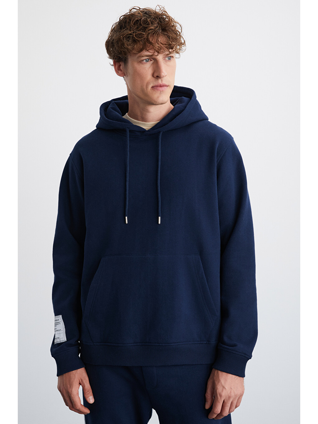 Ashbourne Erkek Oversize Fit Kanguru Cepli Lastikli Paça Kol Etiket Detaylı Lacivert Eşofman Takımı-4