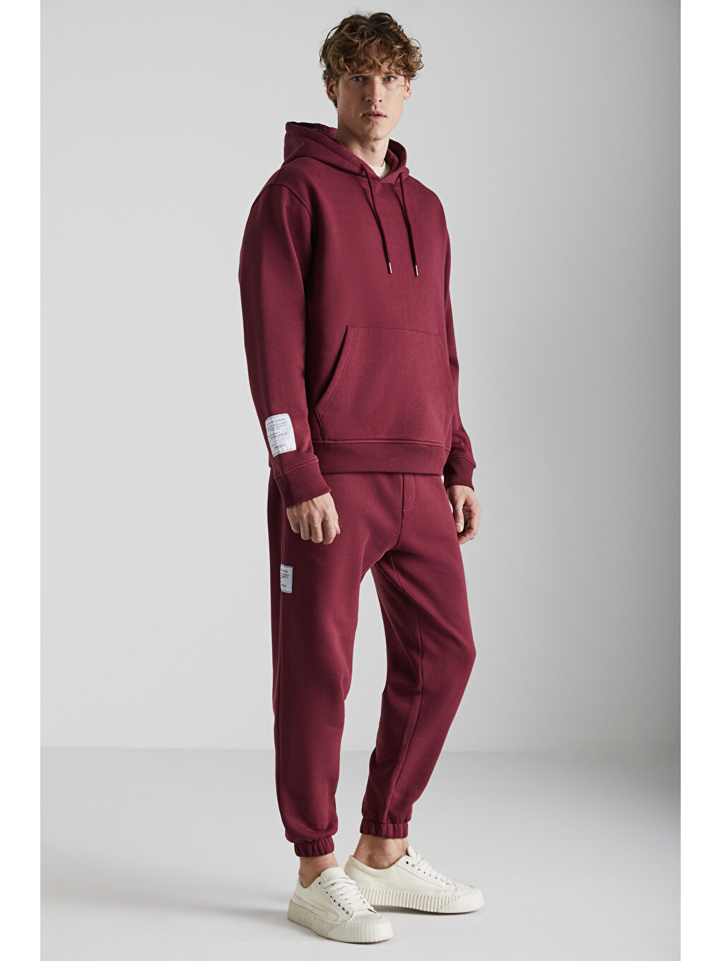 Ashbourne Erkek Oversize Fit Kanguru Cepli Lastikli Paça Kol Etiket Detaylı Bordo Eşofman Takımı