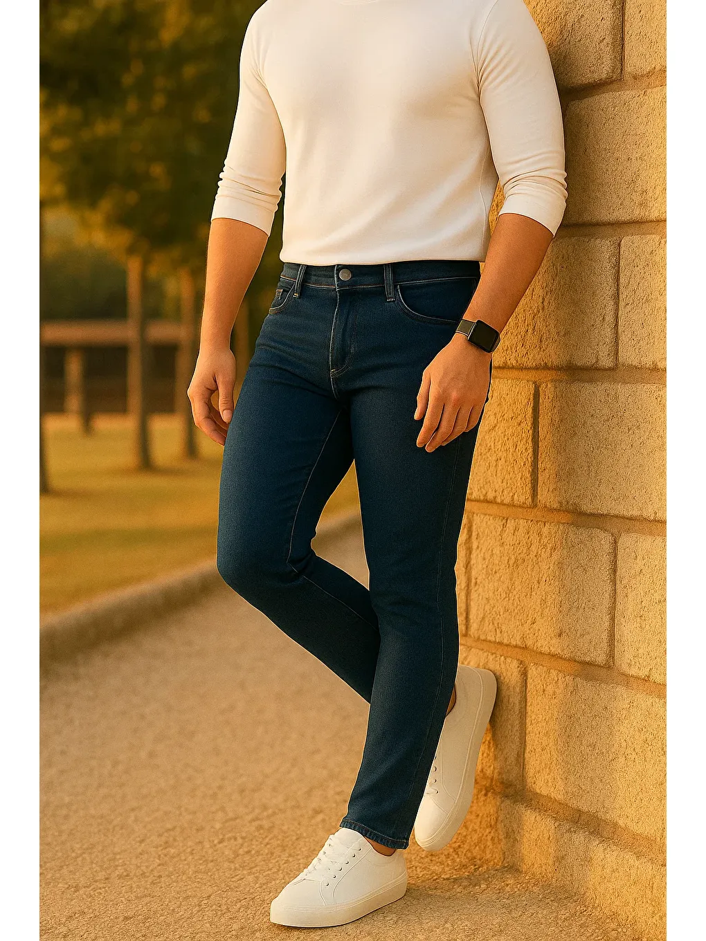 Erkek Trend Slim Fit Lacivert Jean Pantolon-3