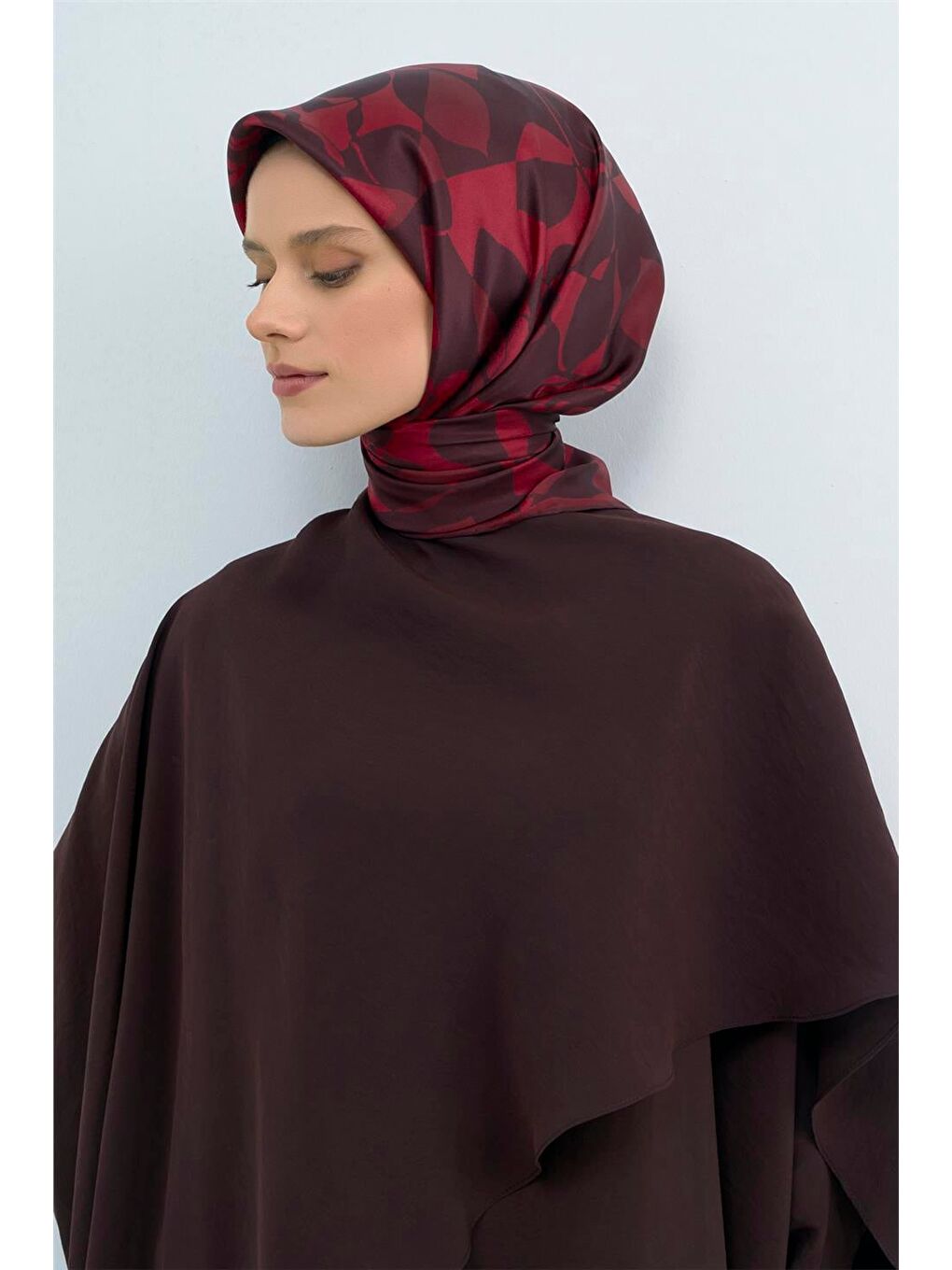 Bordo Saf İpek Sura Eşarp 9551D 02-1