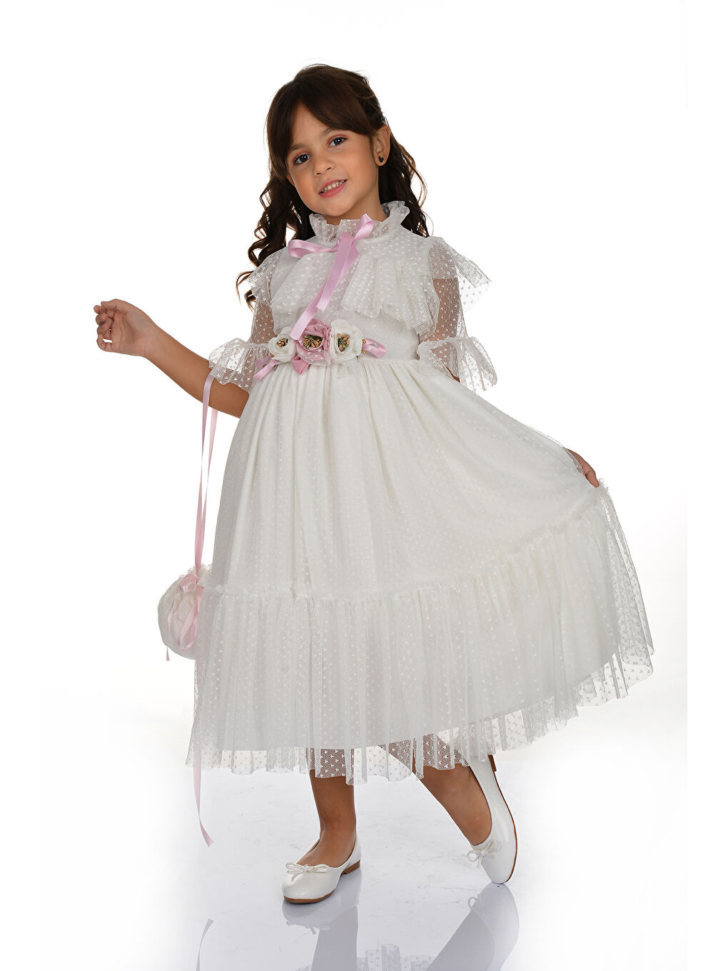 Ekru Dantel Vintage Çantalı Elbise MNKA248-1