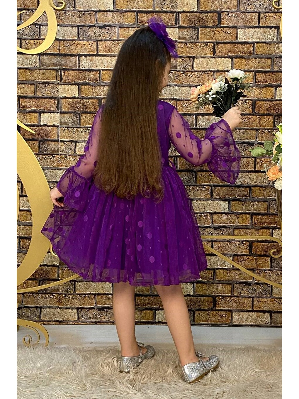 Mor Diana Dantel Uzun Kol Elbise Mnk0223-5