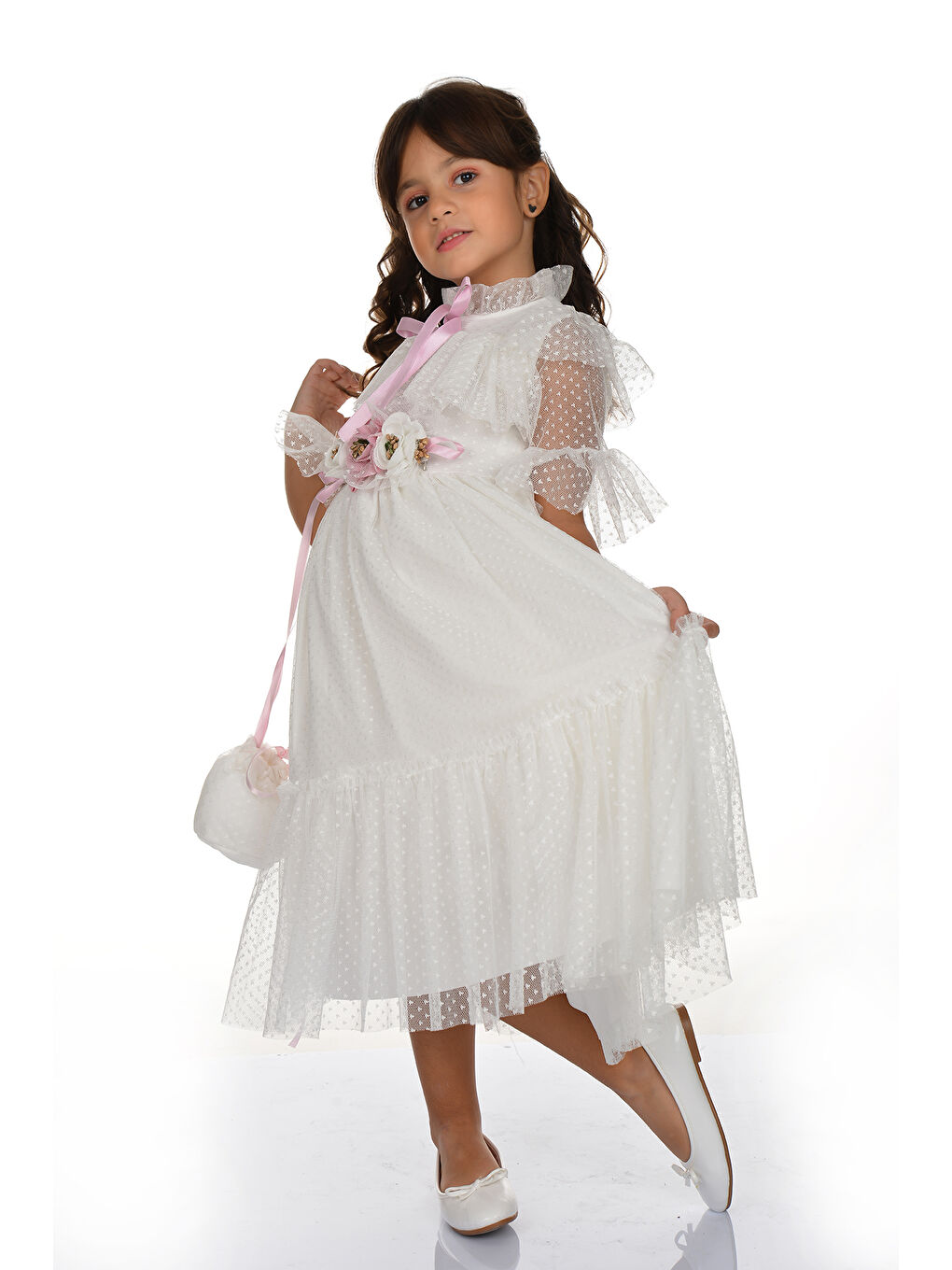 Ekru Dantel Vintage Çantalı Elbise MNKA248-3