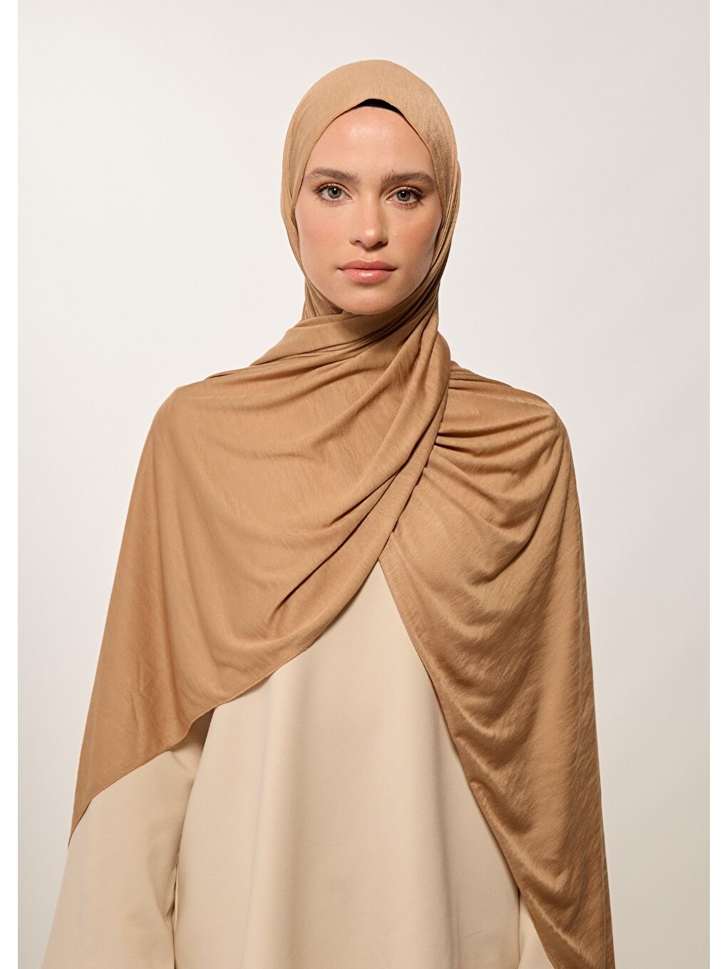 Kahverengi Tesettür Şal - Camel Penye-1