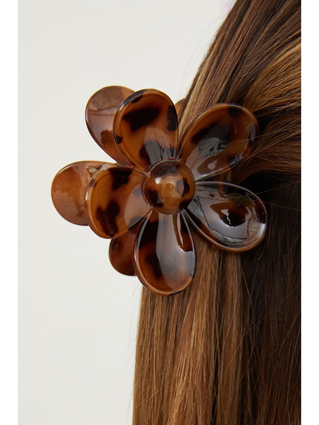 Kahverengi Leopar Desenli Çiçek Mandal Toka-1