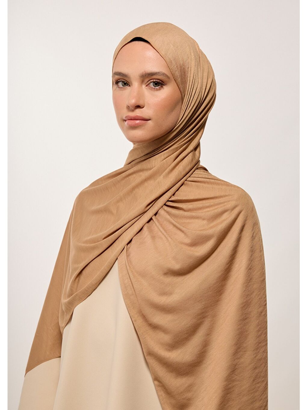 Kahverengi Tesettür Şal - Camel Penye-3