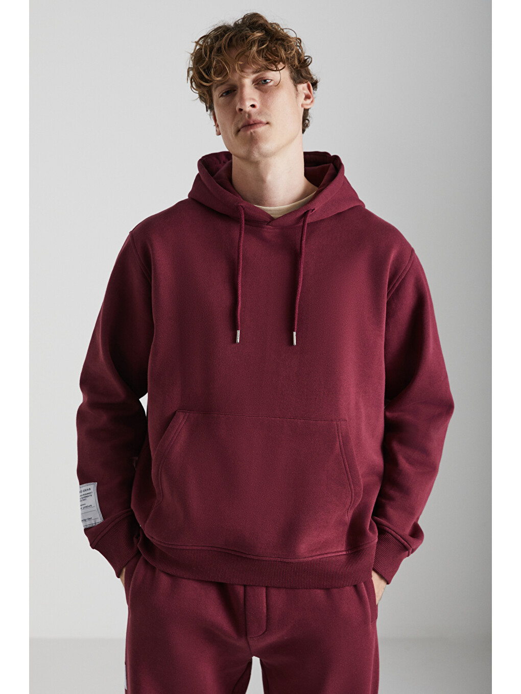 Ashbourne Erkek Oversize Fit Kanguru Cepli Lastikli Paça Kol Etiket Detaylı Bordo Eşofman Takımı-3