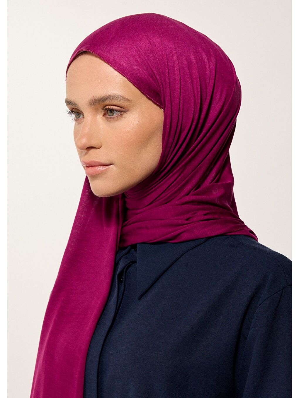 Fuşya Tesettür Şal - Koyu Vişne Penye-2