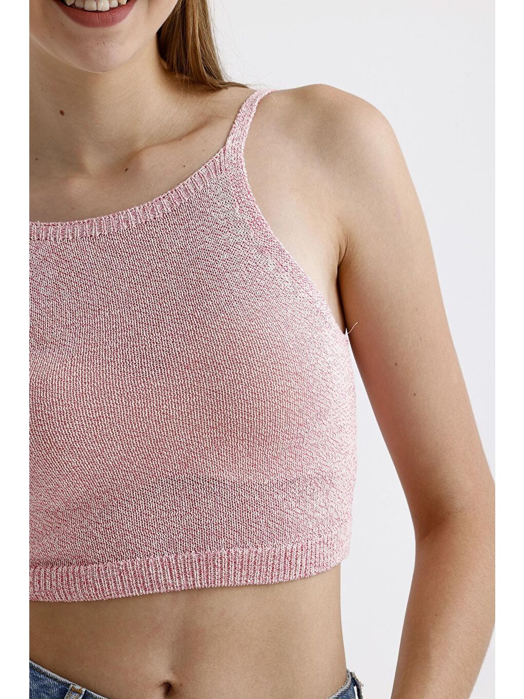 Stil Diva Pembe İnce Askılı Kolsuz Triko Crop Bluz - 2