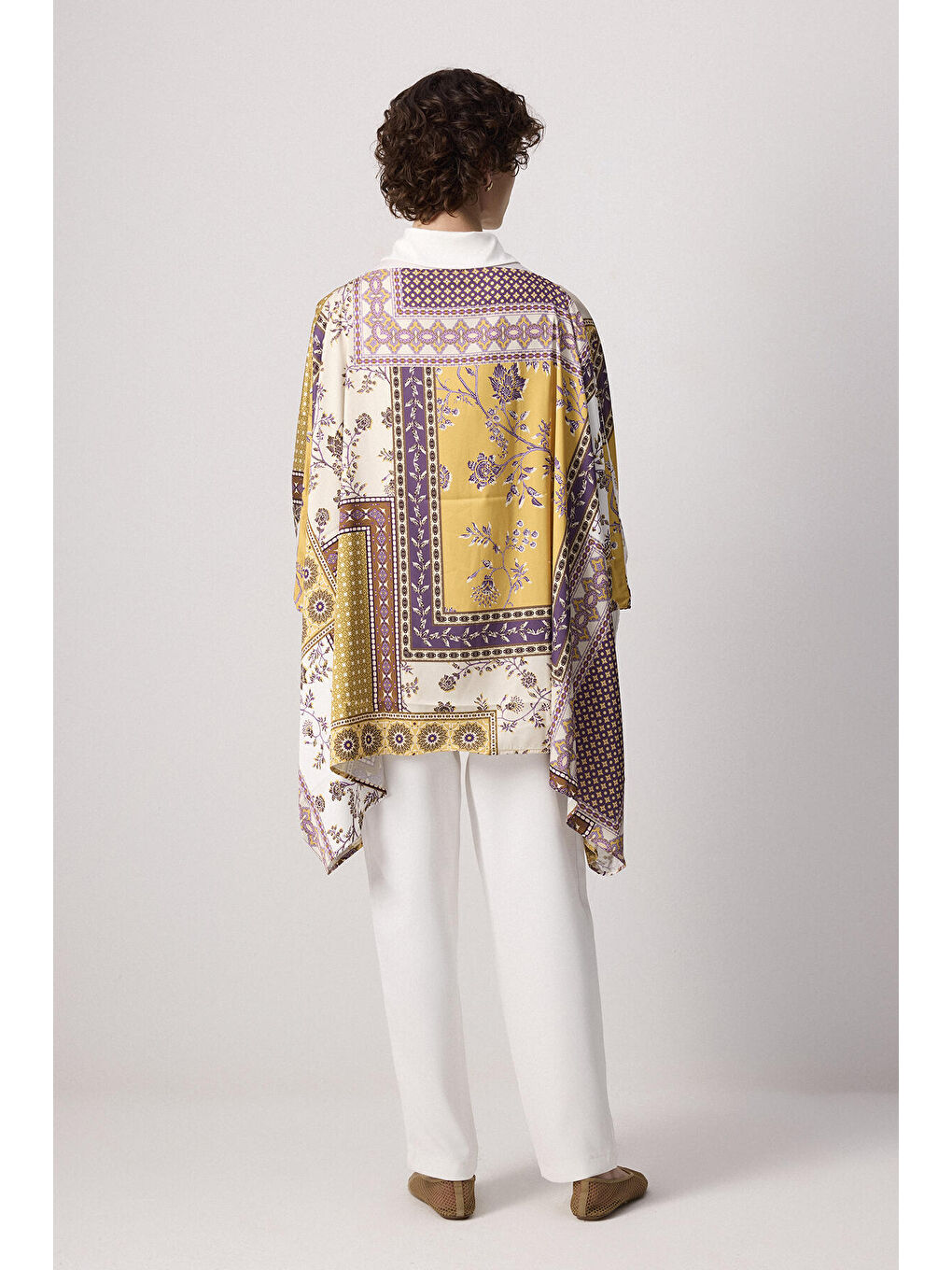 Sarı Şal Desenli Yarasa Kol Tunik-3