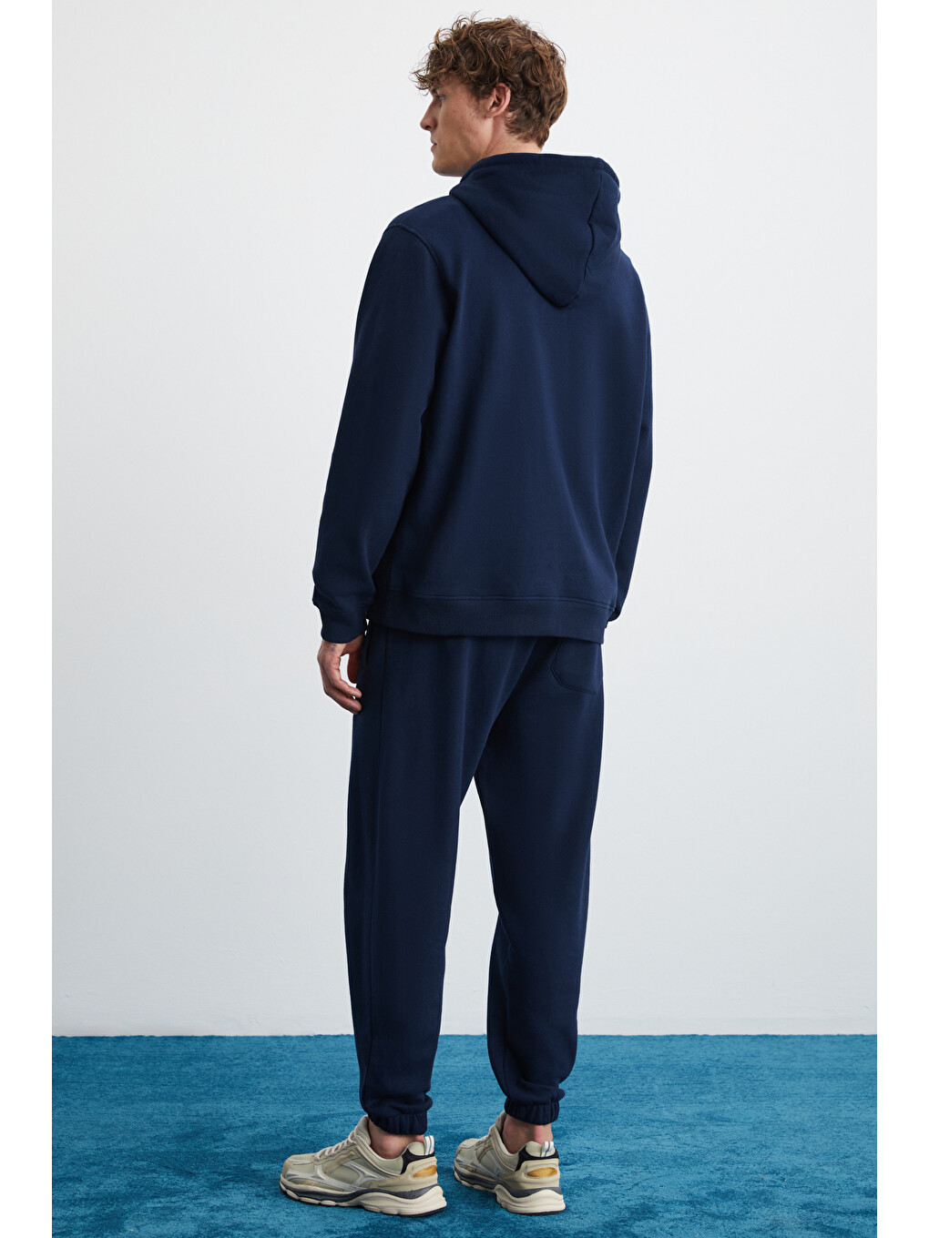 Ashbourne Erkek Oversize Fit Kanguru Cepli Lastikli Paça Kol Etiket Detaylı Lacivert Eşofman Takımı-6
