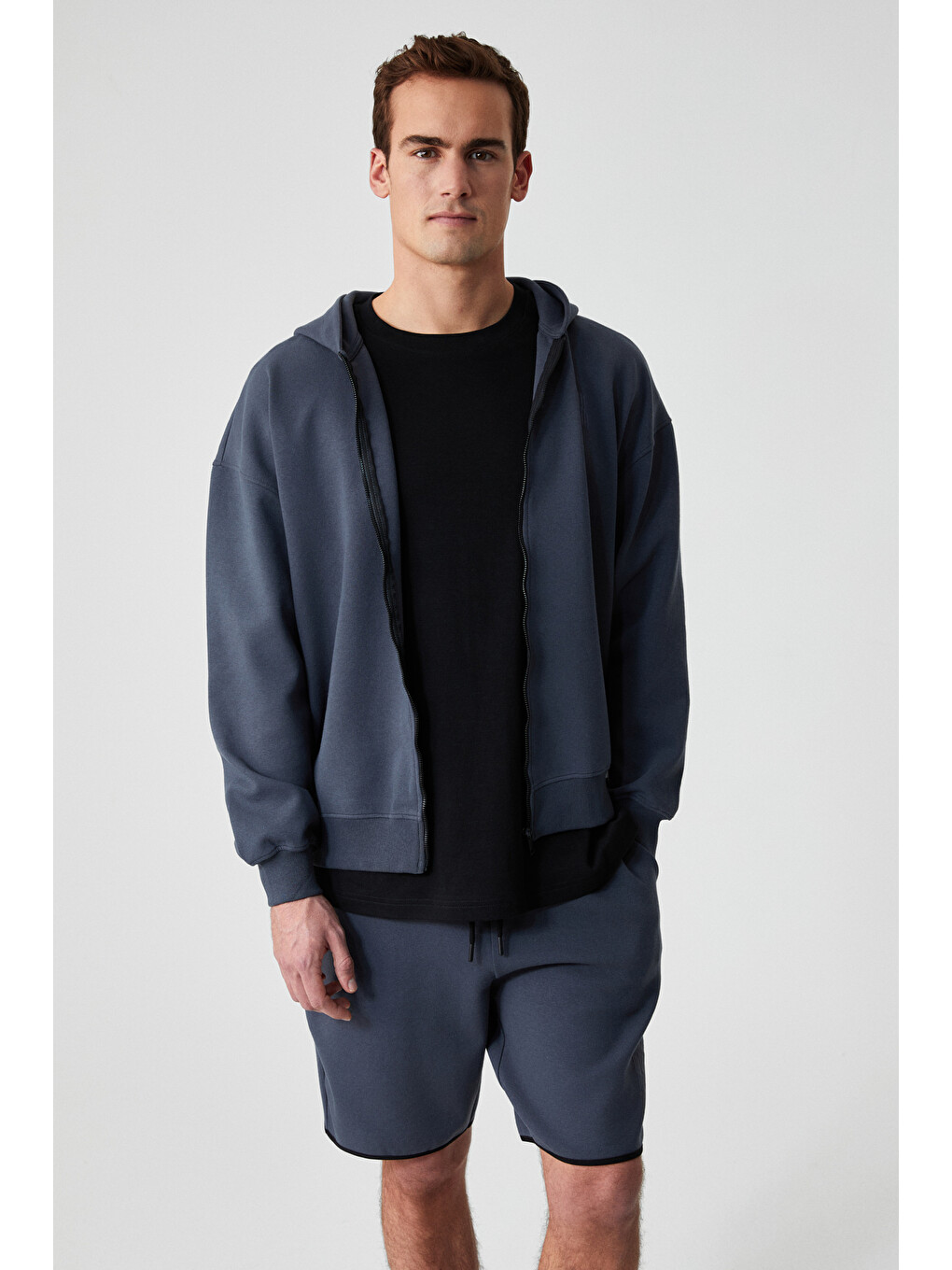 Ralf Erkek Kapüşonlu Uzun Kol Baskı Detaylı Fermuarlı Oversize Antrasit Sweatshirt-2