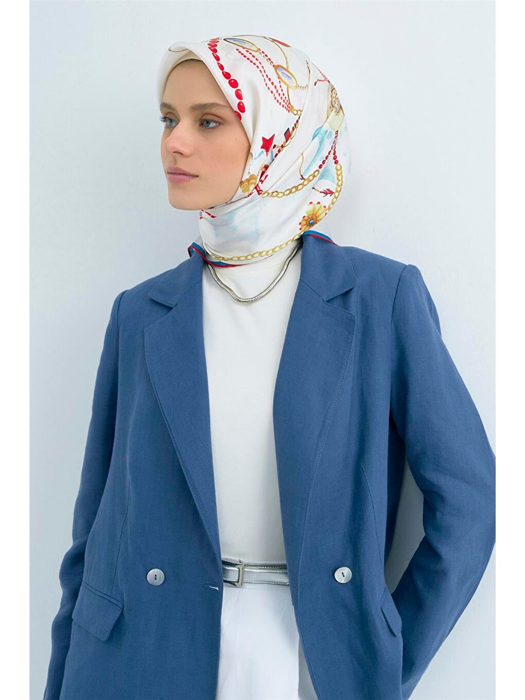 Beyaz Saf İpek Twill Eşarp 9527D 01