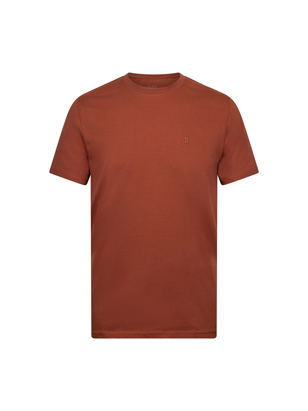 Kahverengi Regular Fit Bisiklet Yaka Pamuklu Basic Tişört