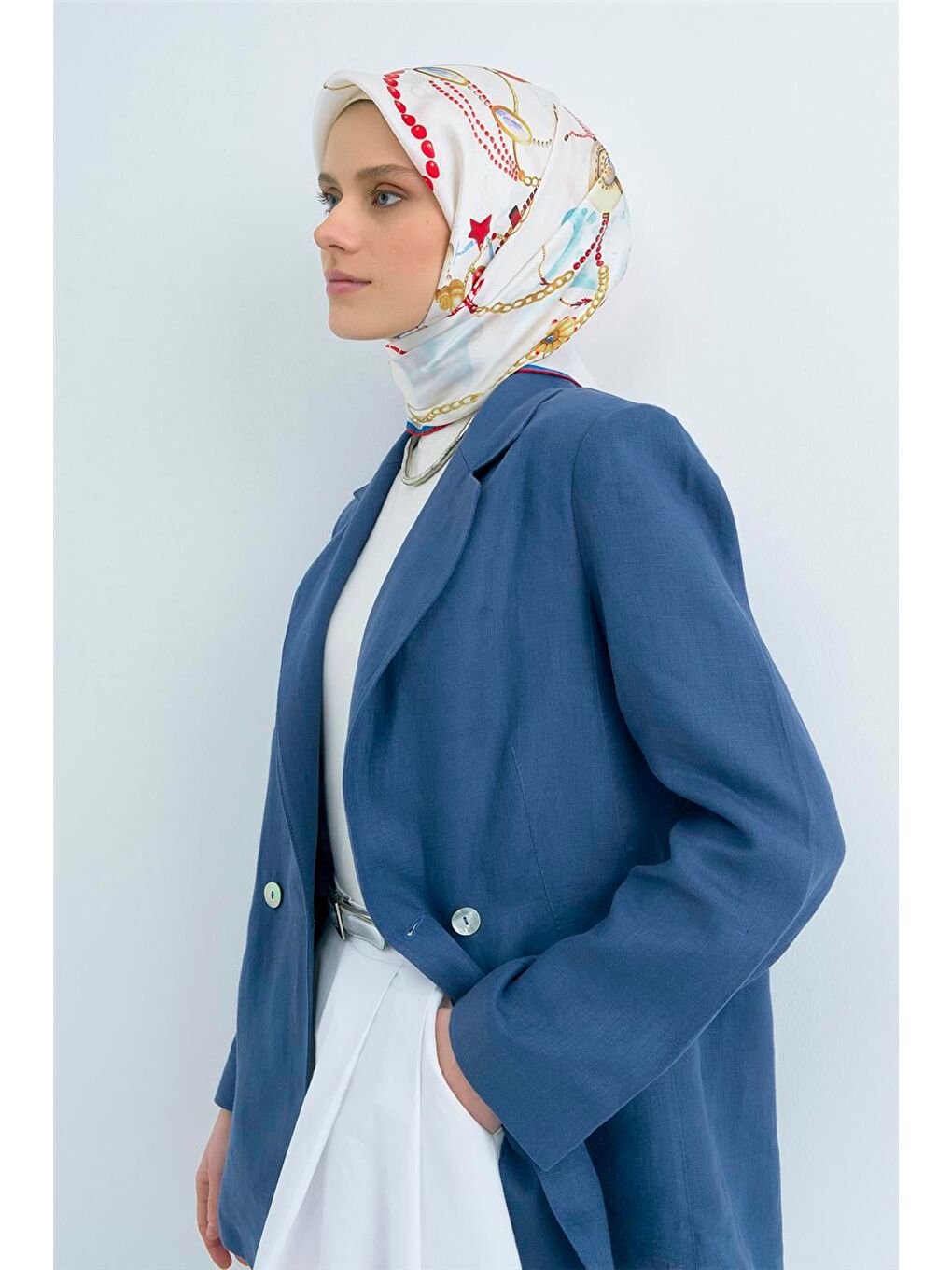 Beyaz Saf İpek Twill Eşarp 9527D 01-1