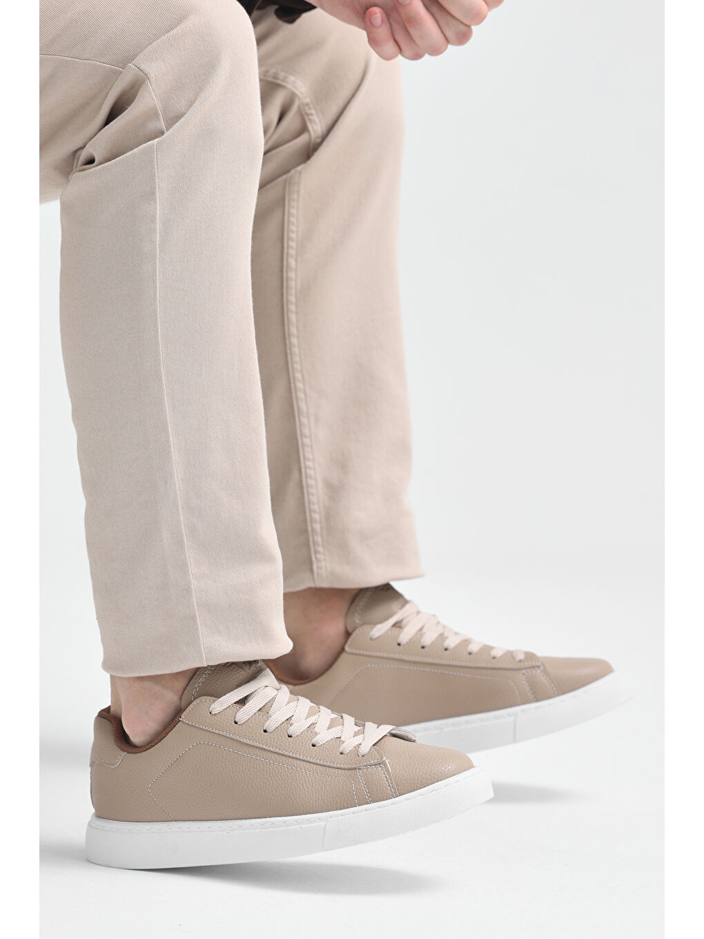 Erkek Bej Poli Taban Bağcıklı Günlük Spor Ayakkabı-2