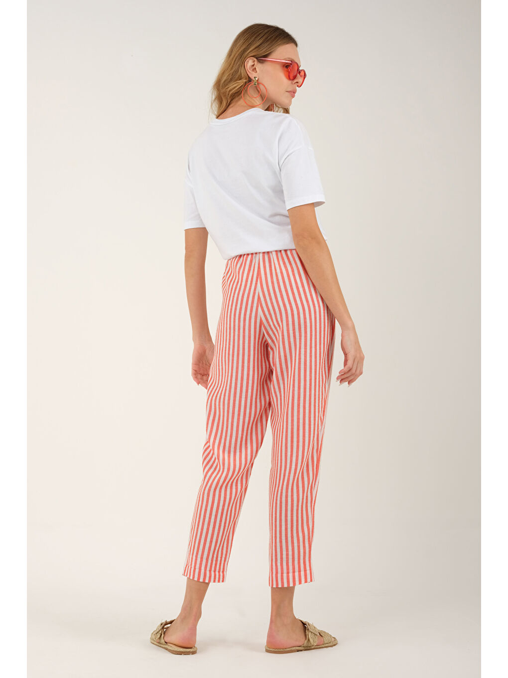 Kırmızı Çizgili Pantolon Nar Çiçeği-3