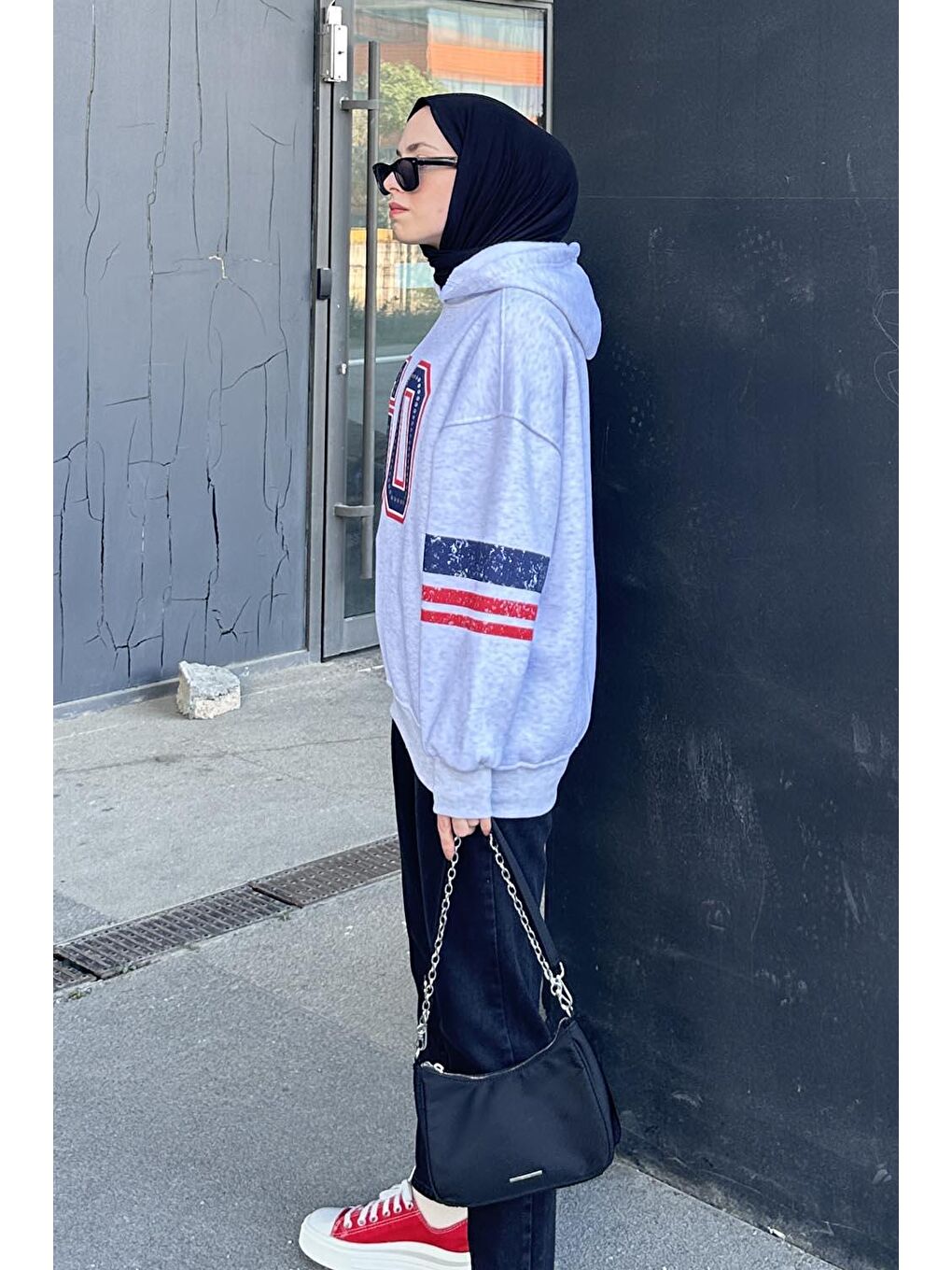 Go Baskılı Üç İplik Sweat Gri-1