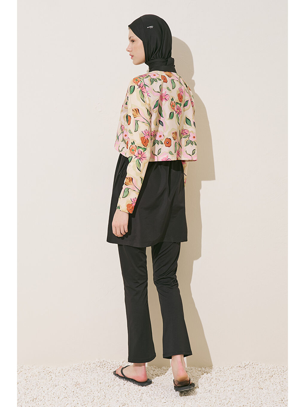 Sarı Fermuarlı 3'Lü Tesettür Mayo Takım Pure Floral-4