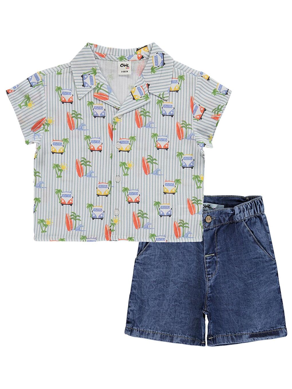 Baby Erkek Bebek Araba Empirme 6-18 Ay Takım - Mavi-2