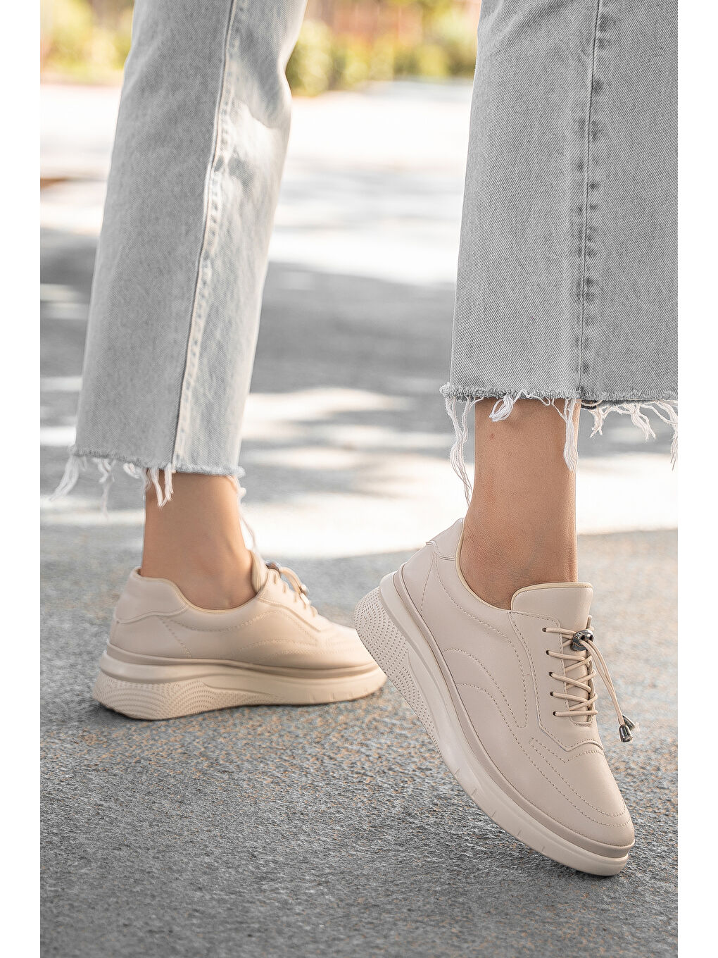 Bej D1221 Günlük Ortopedik Kadın Sneaker Spor Ayakkabı-1