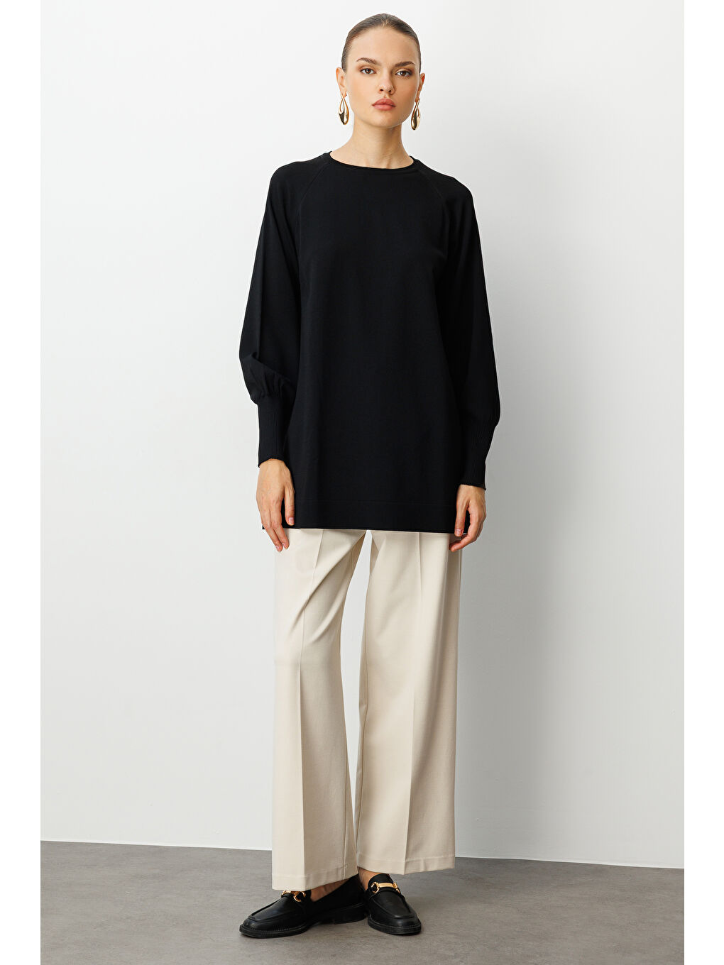 Balon Kollu Rayon Siyah Tunik