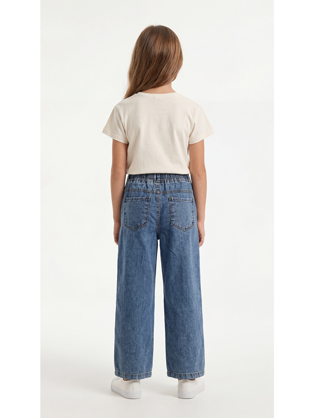 Ekru Çiçek Aplikeli Kız Çocuk Tişört-Pantolon Takım-3