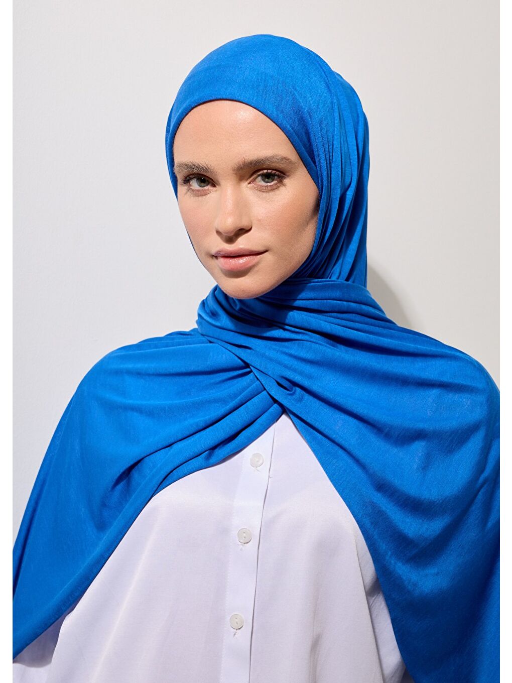 Mavi Tesettür Şal - Saks Penye-1