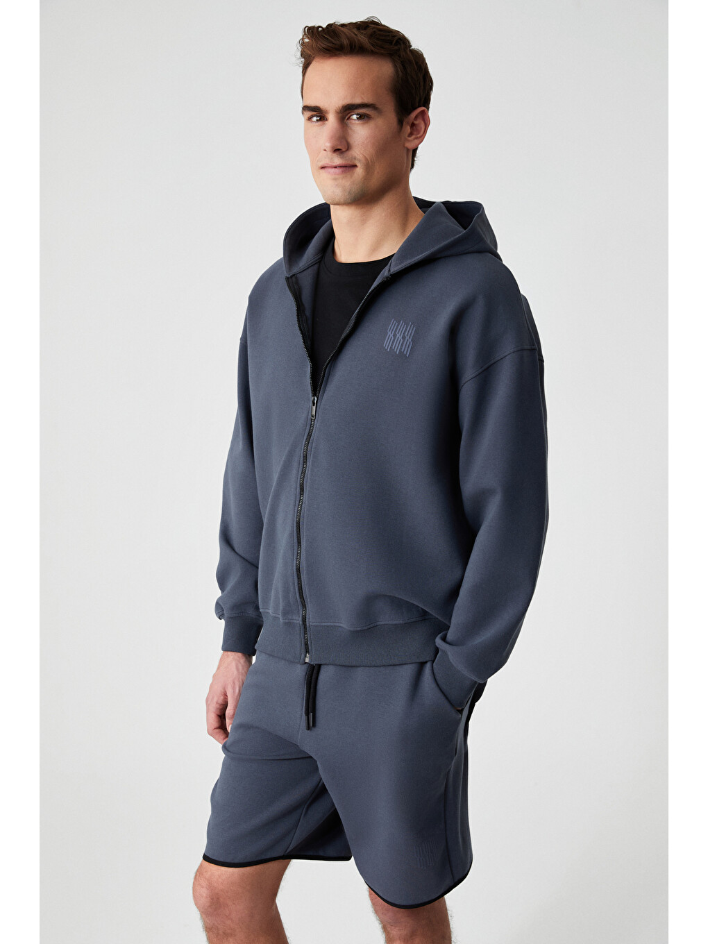 Ralf Erkek Kapüşonlu Uzun Kol Baskı Detaylı Fermuarlı Oversize Antrasit Sweatshirt-3