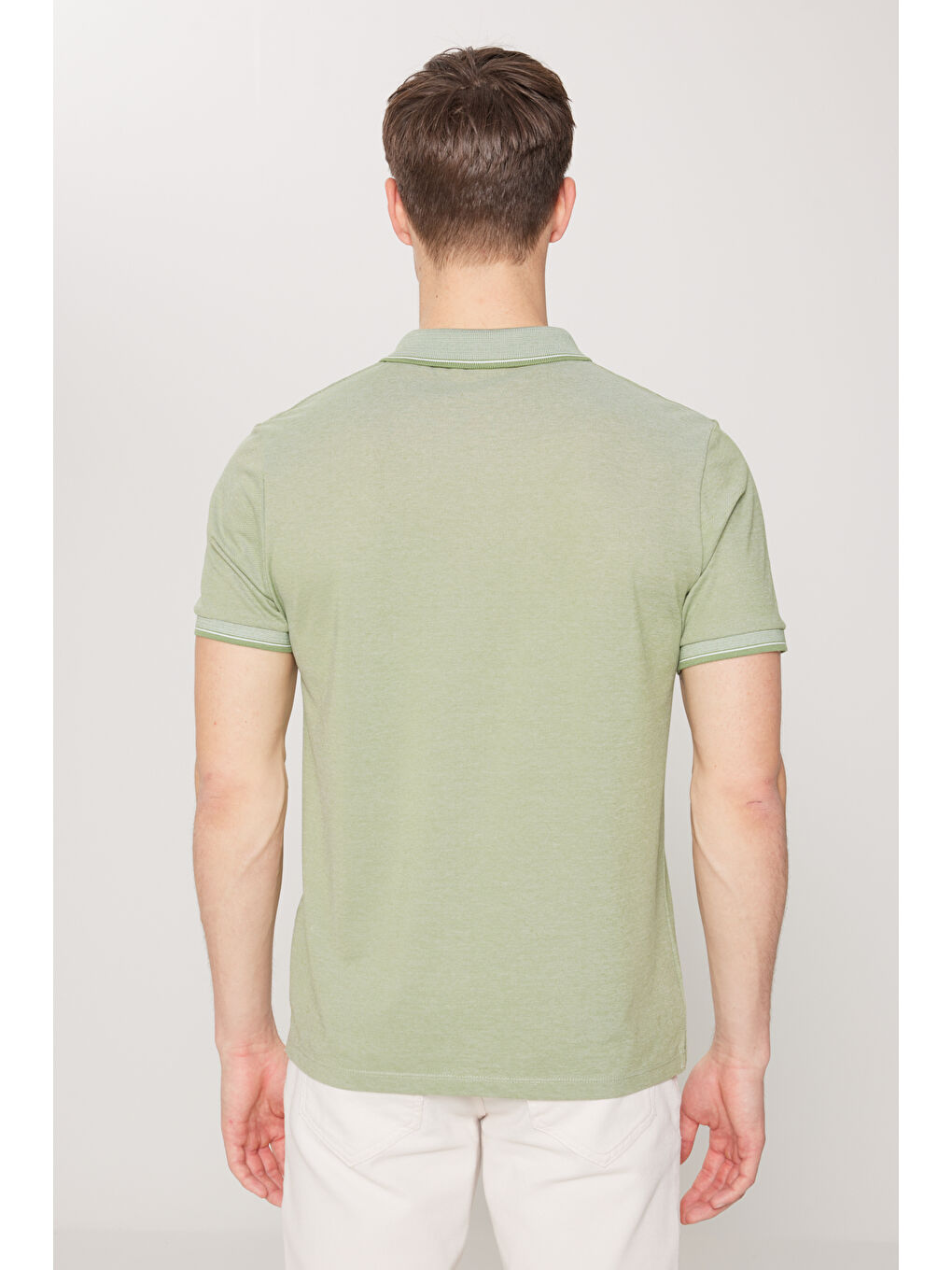 Erkek Yeşil Slim Fit Dar Kesim Kıvrılmaz Polo Yaka Kısa Kollu Tişört-5