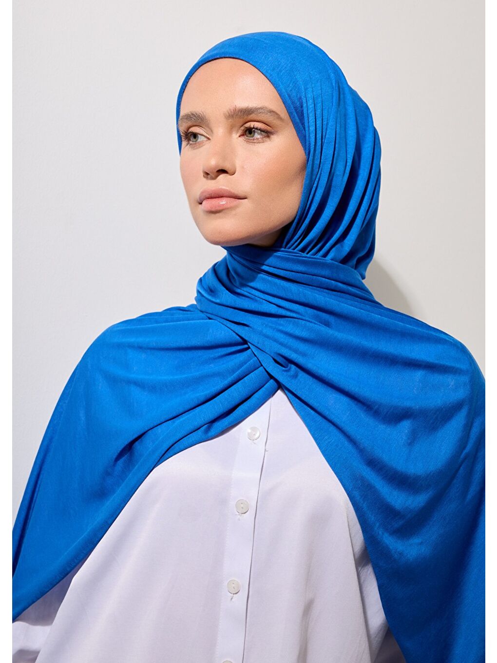 Mavi Tesettür Şal - Saks Penye-3