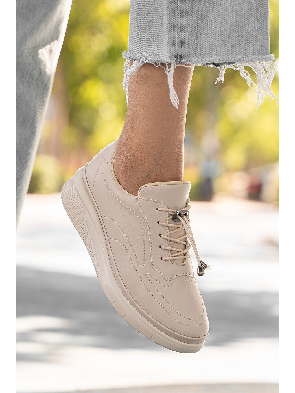 Bej D1221 Günlük Ortopedik Kadın Sneaker Spor Ayakkabı-2