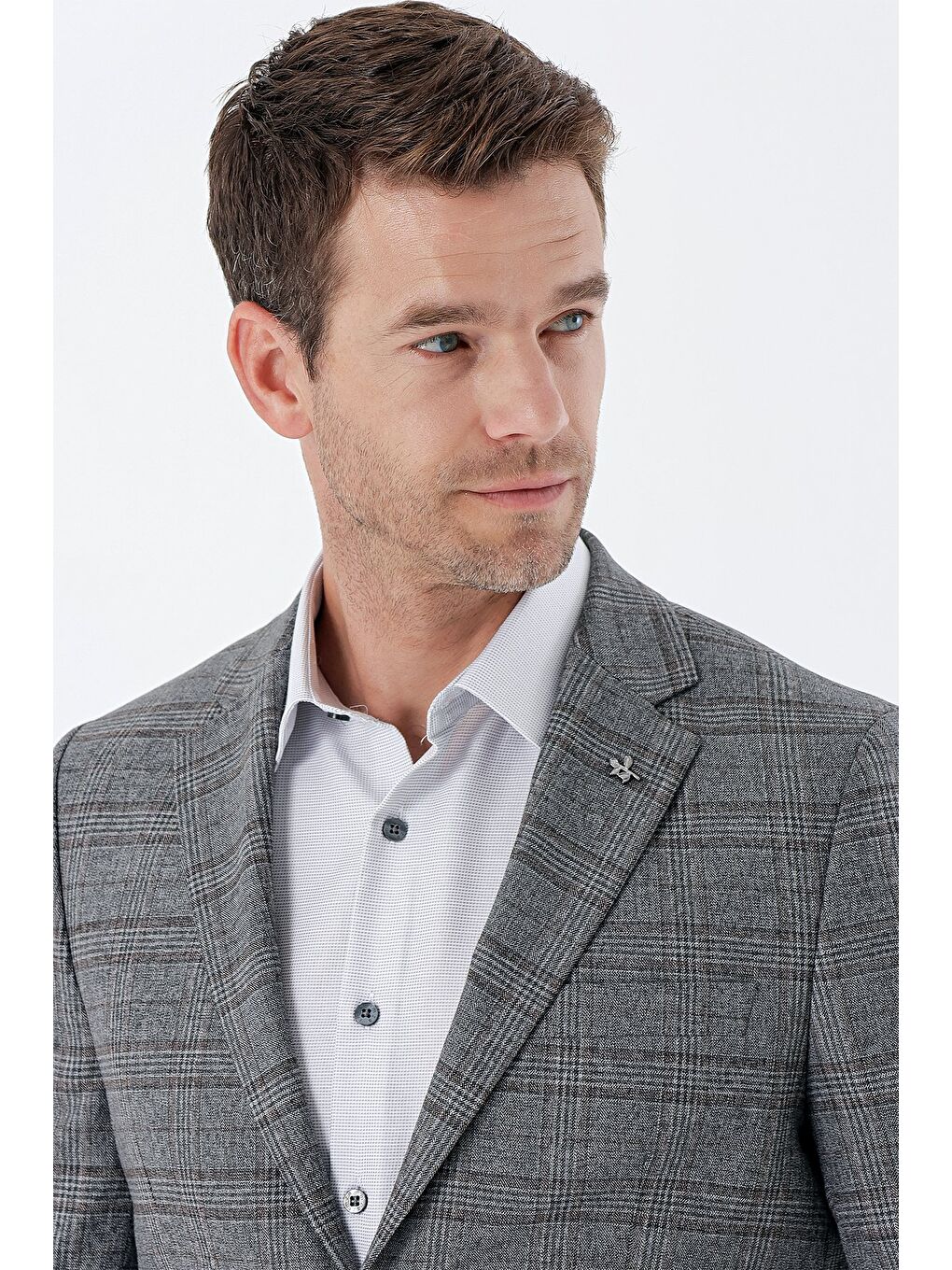 Koyu Antrasit Ekoseli Mono Yaka Astarlı Çift Yırtmaç 6 Drop Slim Fit Klasik Ceket 1002235134-3